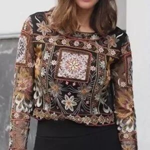 Zara Woman Premium Denim Collection Embroidered Beaded Shirt